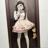 Japanese Kawaii Cartoon Print Lolita Dress Women Spaghetti Strap Off Shoulder Lace Bow Mini JSK Dress Sweet Party Lolita Summer