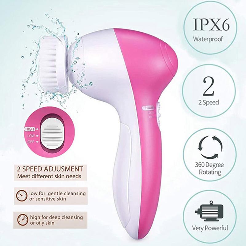Spazzola Elettrica 5 In 1 per il Viso Massaggio Facciale Spa Strumento per la Pelle Aspiratore Pori Misuratore Pulizia Punti Neri Detergente Strumenti