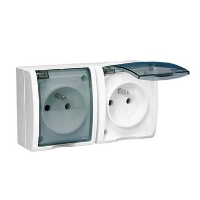 Socket with grounding, 2-fold, n/t, IP54 AQGZ1-2/11a Aquarius white, flap