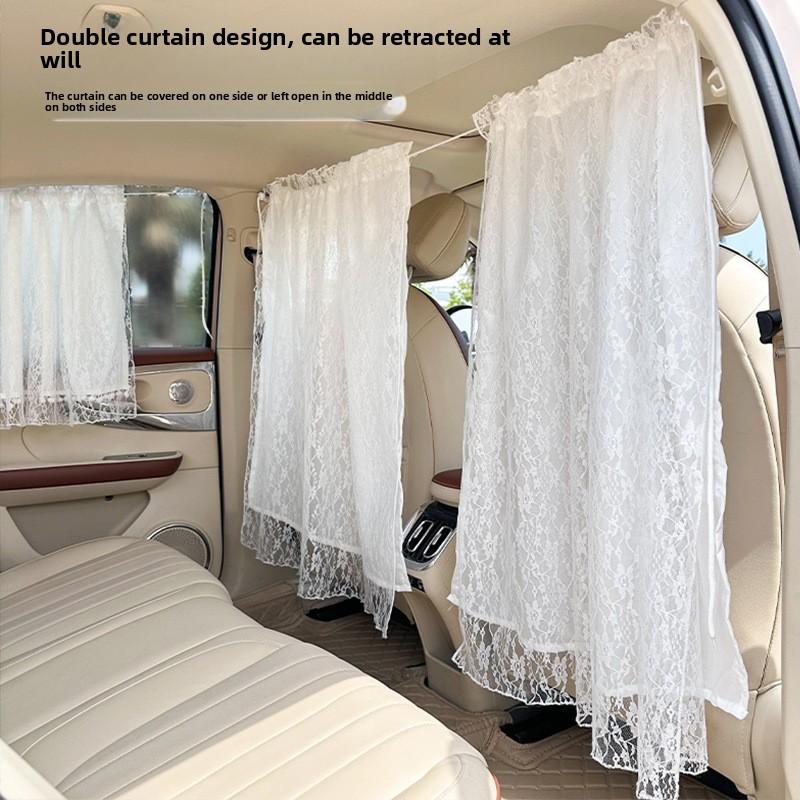 Car curtains Car Partition Sunshade Curtain - Lace Double-Layer Retractable Sun Protection Heat Insulation Privacy Accessory