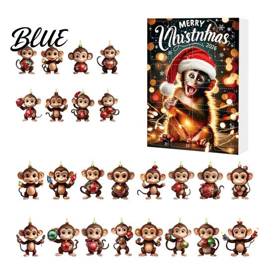 Cartoon Monkey Decor Christmas Advent Calendar 24 Days Countdown Calendar with 2D Acrylic Tree Decoration Ornament Funny Animal Xmas Hanging