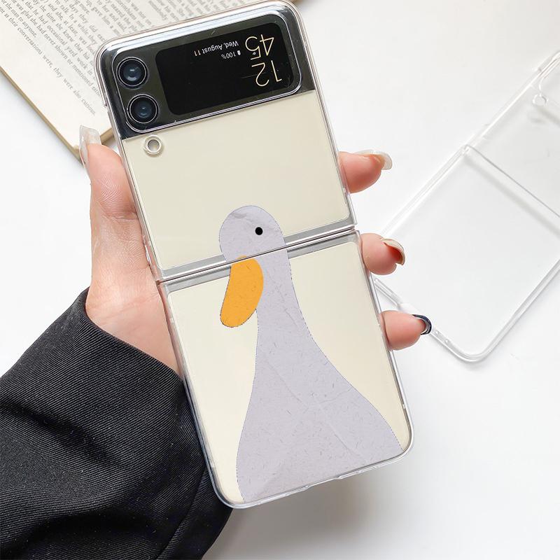 Cartoon Doubt Duck Fashion Phone Case For Samsung Galaxy Z Flip 3 4 5 6 7 Hard Folding Z Flip4 Clear PC Cover Protector Gift