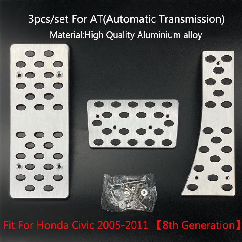 For Honda Civic 2005- LHD Aluminum Pads Pedal Set Gas Accelerator Brake Footrest AT / MT Car Accessories Need Drilling