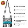 Premium Cotton C-Swing Chair dla dorosłych, dziecięcy hamak-wiszący fotel z niebieską poduszką i akcesoriami (Czarno-niebieski)