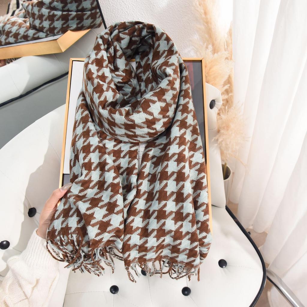 Autumn and winter couple high-end imitation cashmere thousand bird grid scarf women's temperament fashion warm scarf