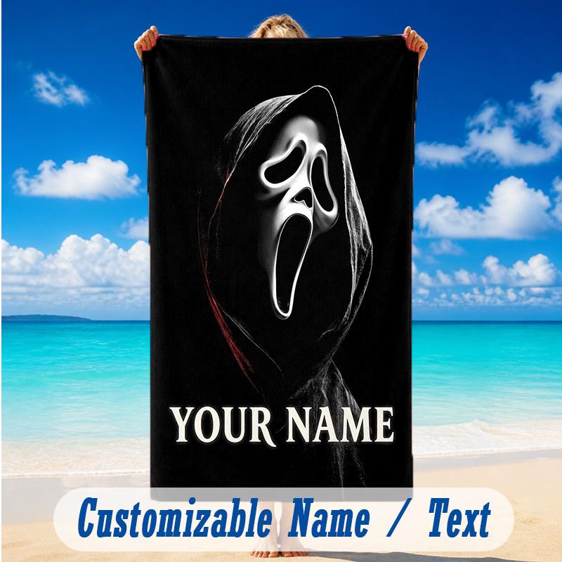 Beach Towel Custom Name Text, Quick Dry Large Towel For Beach HomeScream Ghostface