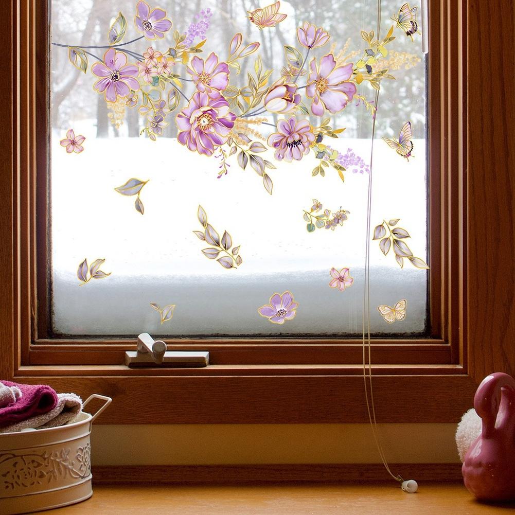 

2Pcs Self PVC Wall Sticker Purple FOR CRYSTAL Flower Decal For Living Room Provides Resistance Against Moisture Stains Sticker China Mainland