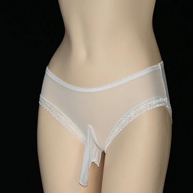 Large Size Sissy Panties Men Mesh Fully Transparent Briefs Silky Smooth Bullet Separation Lingerie Underwear U Convex Underpant