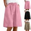 Women's Fashion  Color Pocket Five-Foot Loose Elastic Waist Cotton Linen Shorts