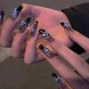 Dark Black Star French Fake Nails Women DIY Manicure Kit Tool for Professional Salon Daily Use