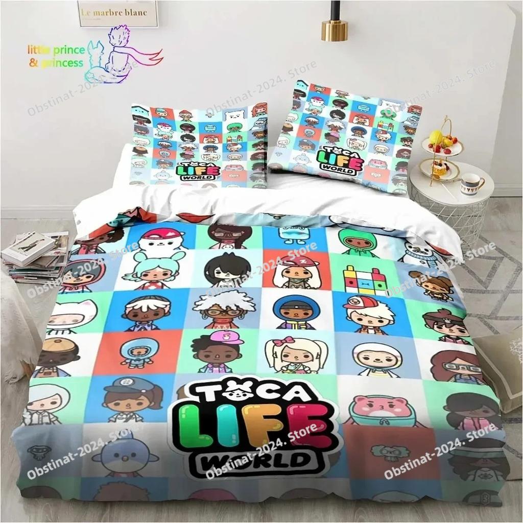 T-Toca Box Life World Cartoon Bedding Set Single Twin Full Queen King Size Bed Set Adult Kid Bedroom Bedding Gift