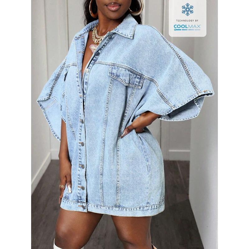 DICFY Women's Vintage Casual Solid Color Print Short Sleeve POLO Neck Jackets & Coats