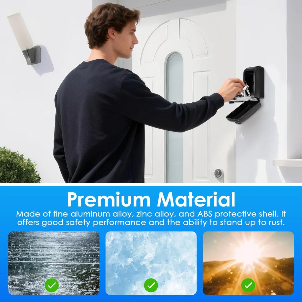 12 Digit Combination Lock Box Wall Safe Key Lock Box Large Capacity Weatherproof Outdoor Lockbox Spare Key Safe Storage Lock Box