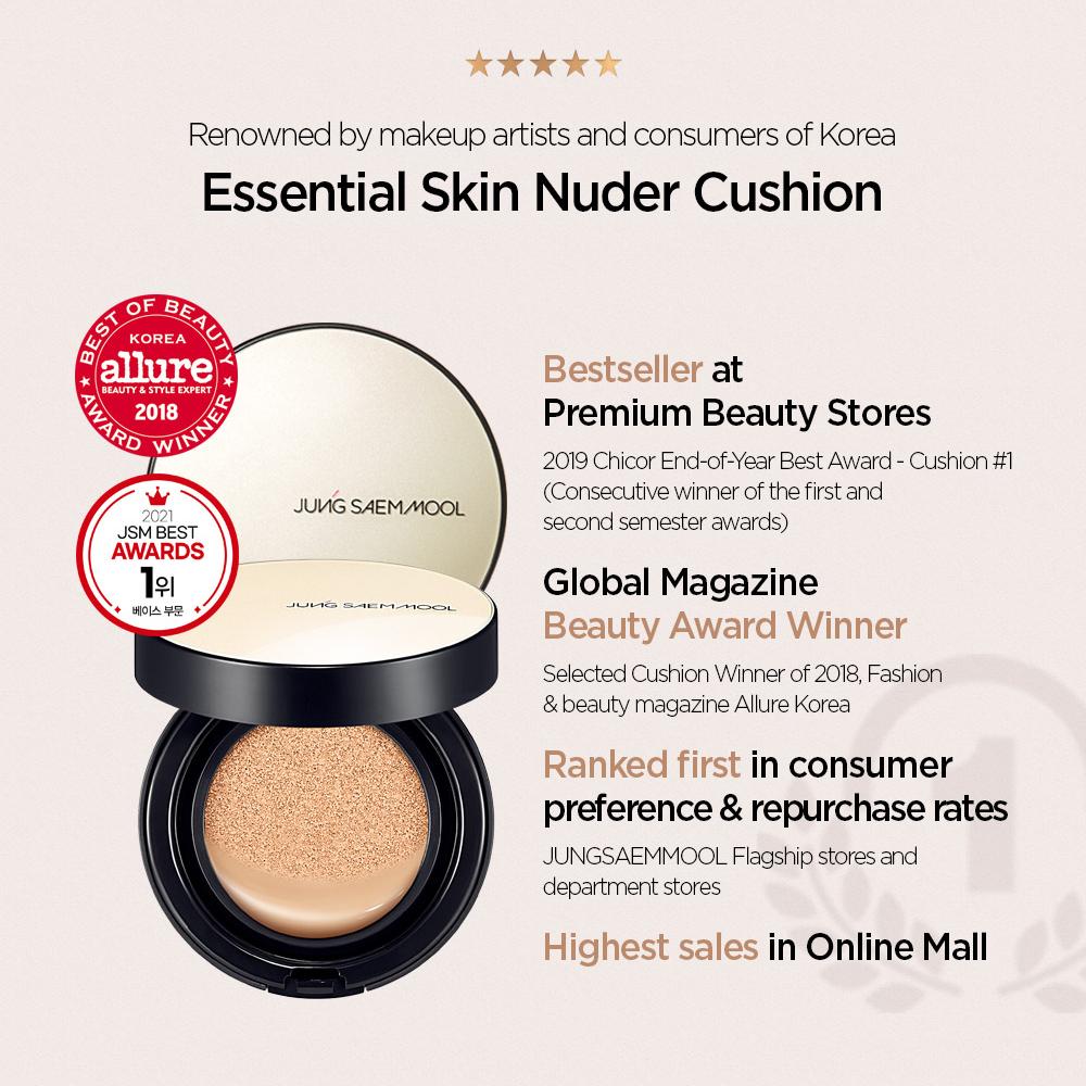 JUNGSAEMMOOL Essential Skin Nuder Kissen 14g+14g (Nachfüllen) 7 Farben, hautfreundliche Beschichtungspulver, die eine lang anhaltende Deckung ermöglichen