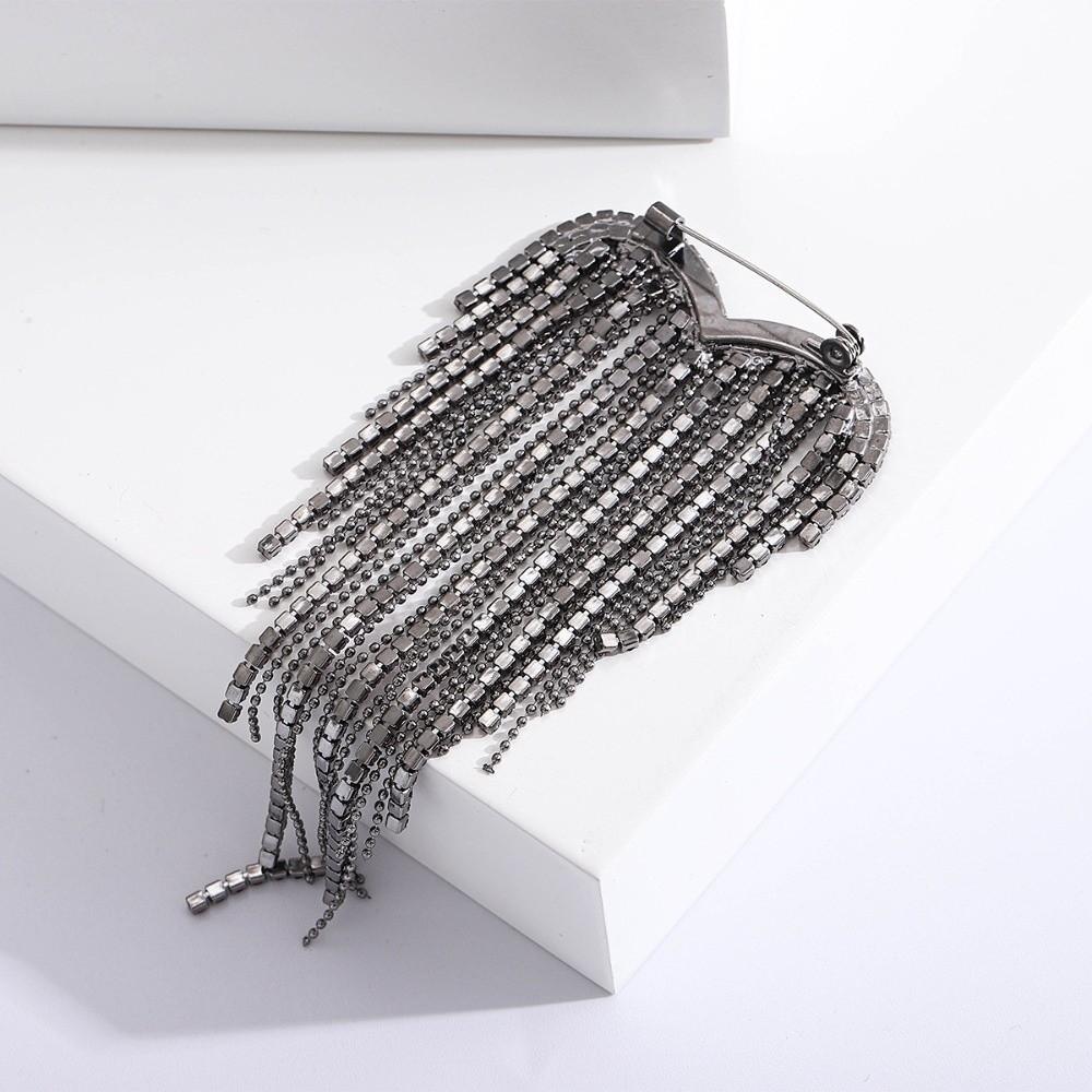 Shiny Tassel Love Brooches Rhinestone Casual Lapel Pins Rhinestone Heart Pin  Unisex