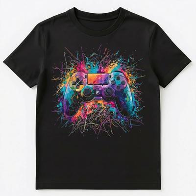 Colorful Paint Splash Gaming Art Graphic Unisex T-shirt Tops Tees Unisex