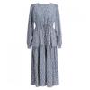 Shop   Women Waist String 2 Layer Frill Floral Long Sleeve Long Dress Blue Th Uw