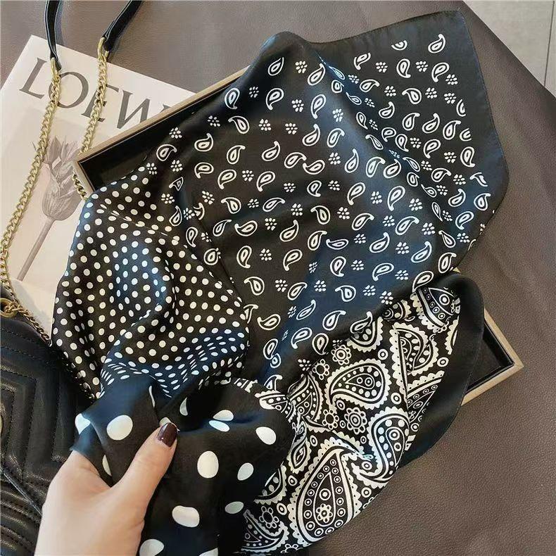 Elegant Square Silk Scarf Flower Pattern Handbag Wraps Head Handkerchief 70*70Cm Double Sides Neckerchief Women