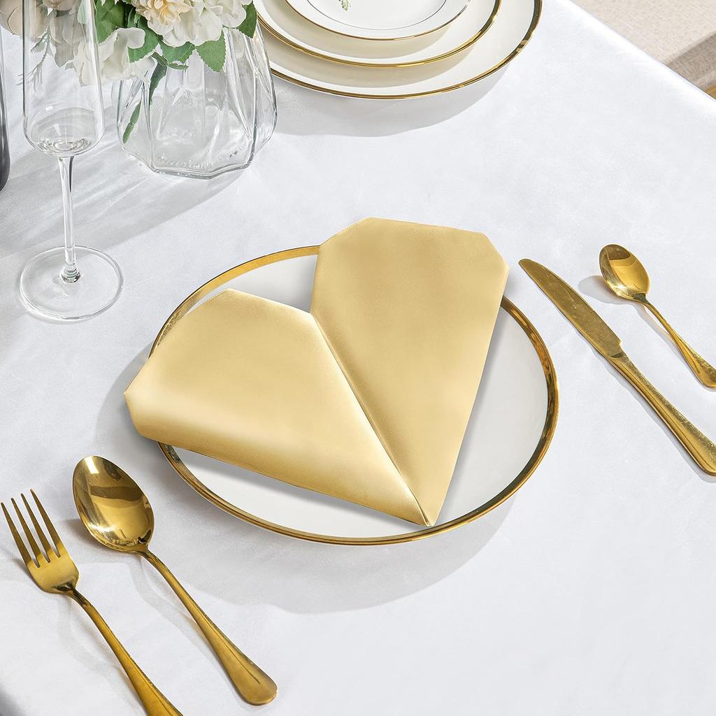 12-piece 20 x 20 inch gold satin napkin for wedding dinner table setting restaurant banquet graduation part