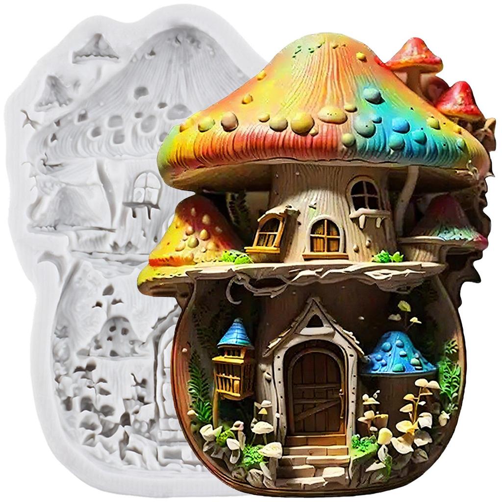 Fairy Garden House Silicone Mold Mushroom House Fondant Molds Cake Decorating Tools Cupcake Topper Candy Sugar Craft Gum Paste Polymer Clay