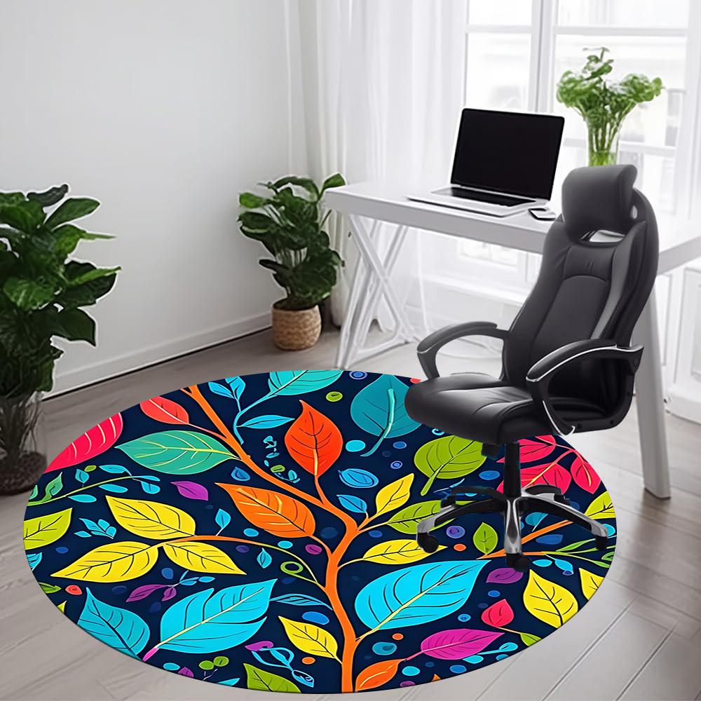 1PC Leaf Pattern Office Round Area Rug, Mat Suitable For Office, Under Office Chairs Bedroom Living Room Home Decor, Room Deco