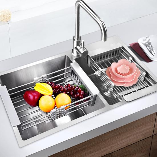 Égouttoir à vaisselle extensible pour évier en acier inoxydable, égouttoir à vaisselle pour évier de cuisine, fruits et légumes