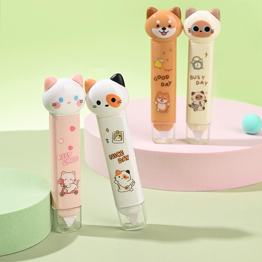 1/4pcs Busy Cat Correction Tape & Glue Stick Cute Cartoon Kitty Dual-side Function Correcting Tapes Adhesive