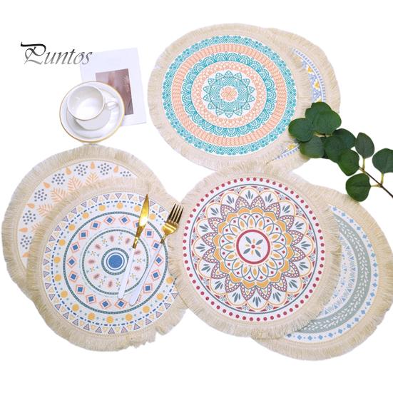 Descanso de Panela Antiderrapante para Cozinha, Jogo Americano Tecido de Algodão Estilo Boho, Jogo Americano de Mesa com Franjas de Borla para Pratos de Jantar, Jogo Americano Lavável a Quente, Suporte de Panela Resistente para Pratos Quentes,