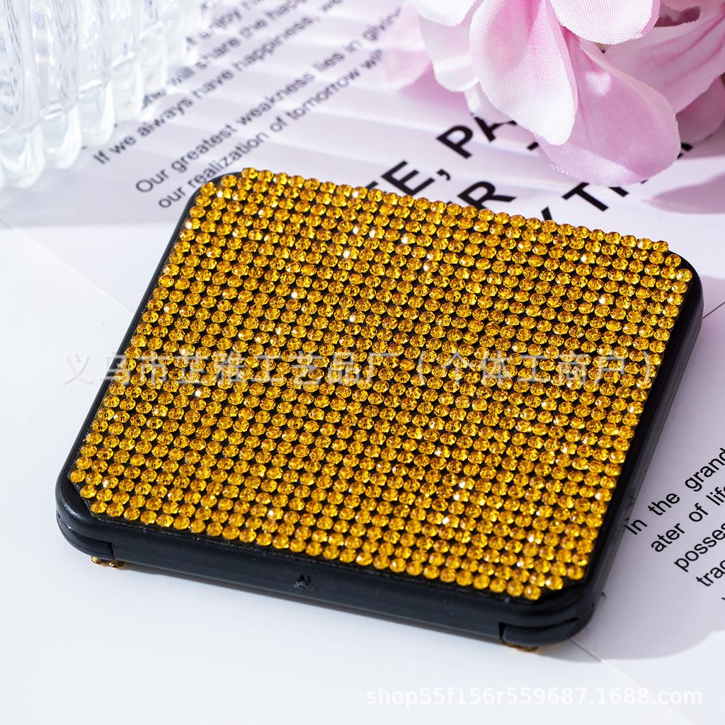 Modischer Tragbarer Kosmetikspiegel mit Strasssteinen, Kosmetikspiegel, Geschenk + Körper Flip Quadratischer Spiegel Handheld Doppelseitig Faltbar