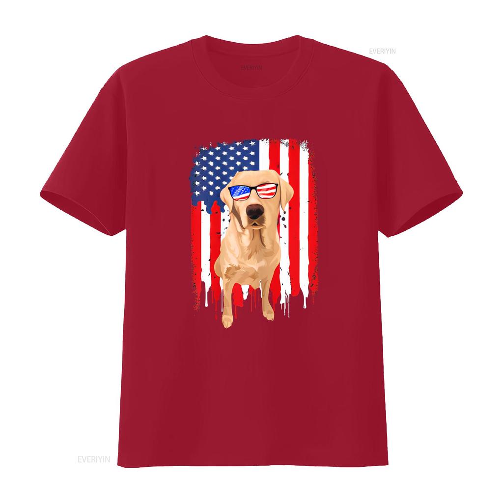 Labrador Retriever T Shirt Independence Day 4th July USA Flag Vintage Washed Graphic Breathable Slightly Streetwear Homme
