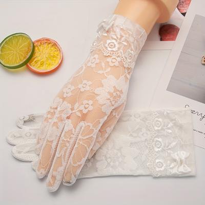 Une Paire de Gants Dentelle Pare-Soleil pour Femmes, Été Fin, Convient pour la Conduite, le Cyclisme, Écran Tactile, Et Antidérapant, Style Court.