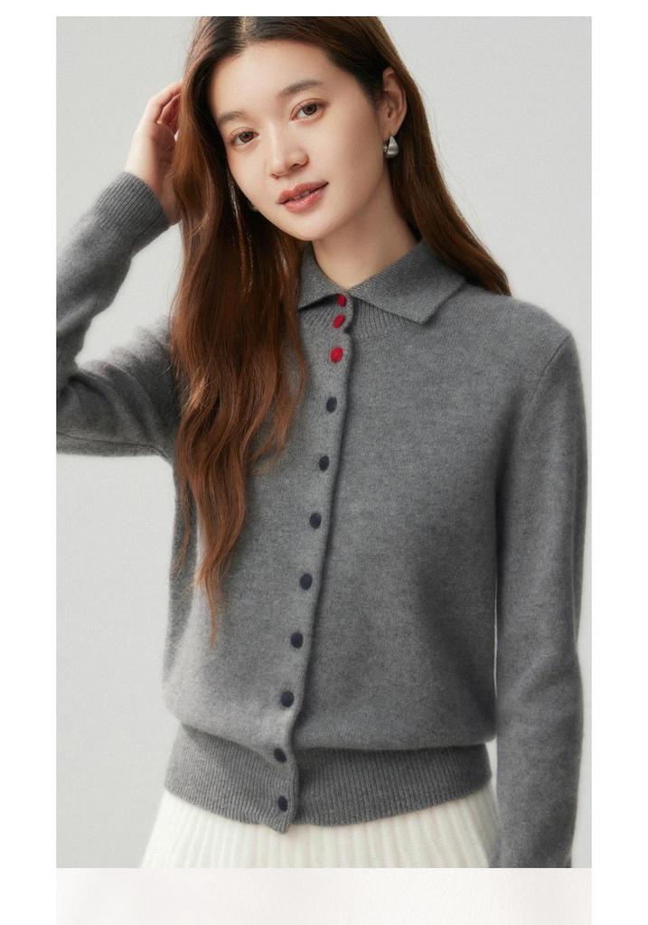 Cashmere Women's Polo Collar Cardigan - Autumn/Winter 2026 Versatile Loose Slimming Outerwear