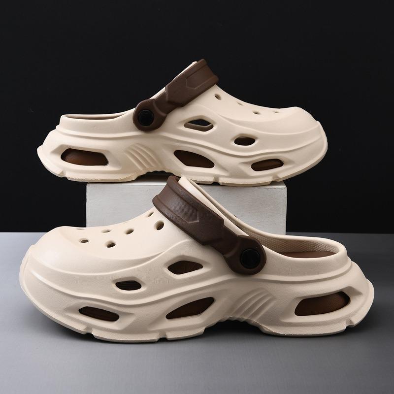 Thick-soled heightening eva soft-soled hole shoes for women to wear outside on the beach in summer, two indoor bag head sandals for couples