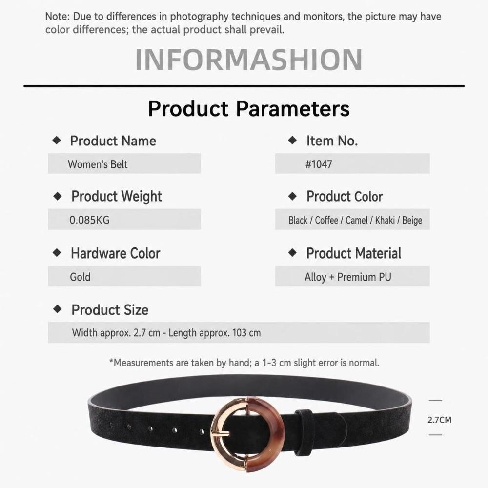 Alloy Metal Buckle Decorative Waistband Gradient Round Ring Buckle Versatile Waist Strap  For Women