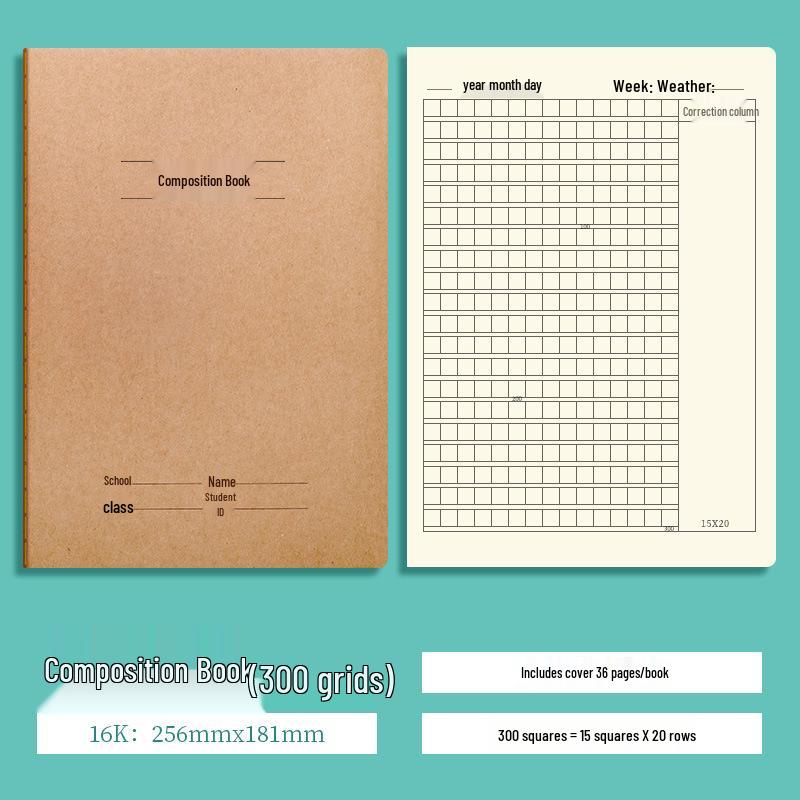 A5 Kraft Paper Stitched Notebook for Chinese, Math, and English Practice
