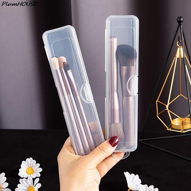 1pc Portable Makeup Brush Organizer Eyebrow Pencil Tableware Chopsticks Transparent With Cover Storage Box Kitchen Accessories