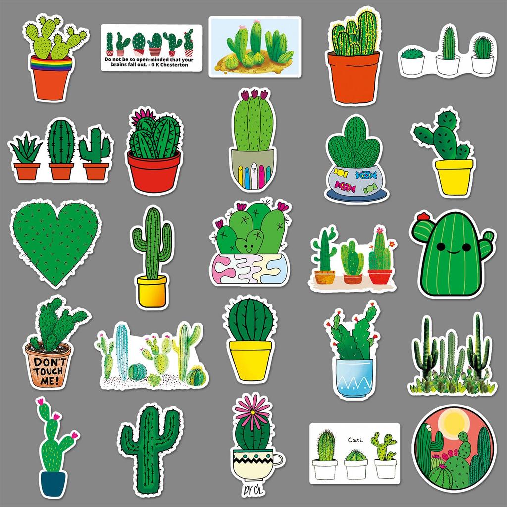 50 Cactus Cartoon Stickers - Waterproof Decals for Laptops, Scooters, Cars, and Motorcycles