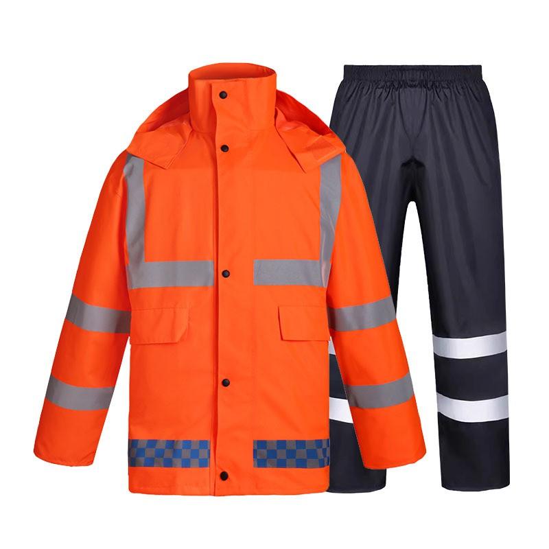 1 High Visibility Reflective Rain Suit Motorcycle Riders Adult Waterproof Oxford Fabric Patrol Jacket Pants Set Fluorescent
