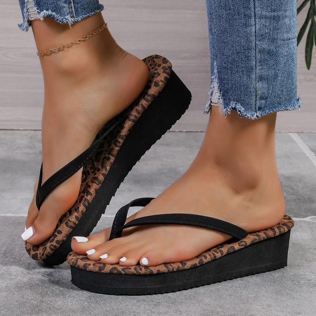 Sandale de vară din cauciuc cu model leopard, sandale pentru femei, pantofi de plajă, sandale plate pentru interior și exterior, sandale de plajă ...