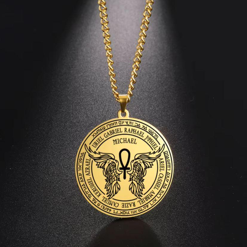 LIKGREAT Archangel Michael Necklace Seal of Solomon Spiritual Necklaces Good Luck Protection Amulet Stainless Steel Jewelry Gift