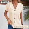 Women's Fashion Casual Solid Color Print V-Neck Short Sleeve Blouses & Shirts