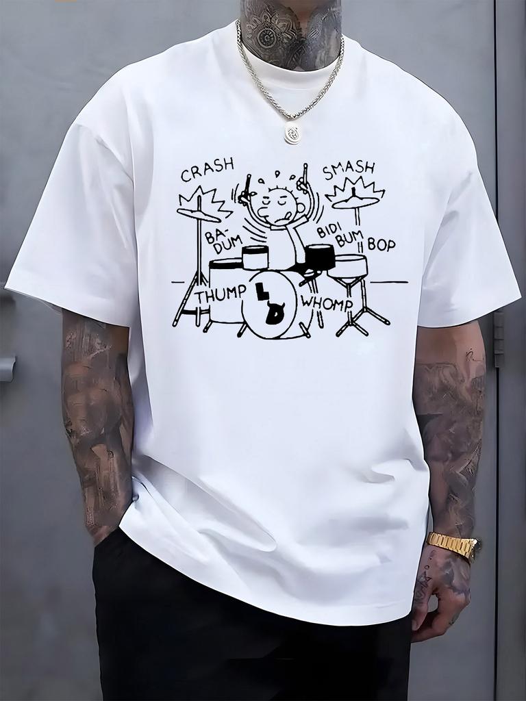 Men'S Top Featuring a  Illustration, Casual Short-Sleeve Round-Neck T-Shirt, Suitable for Summer And Spring, Ideal for Outdoor Activities.
