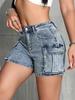 New Trendy European & American Workwear Style Double Pocket Hip-Hugging Hot Shorts for Slimming Girls