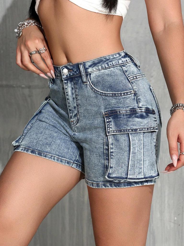 New Trendy European & American Workwear Style Double Pocket Hip-Hugging Hot Shorts for Slimming Girls