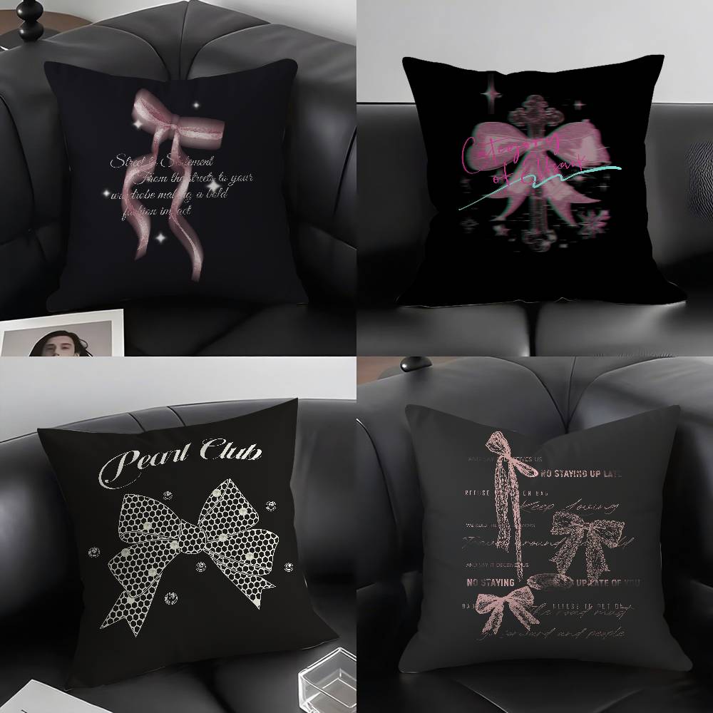 Korean Trendy Bow Pillow Case Sofa Short Plush Double-Sided Hd Printing Room Home Office Gift Cushion Cover