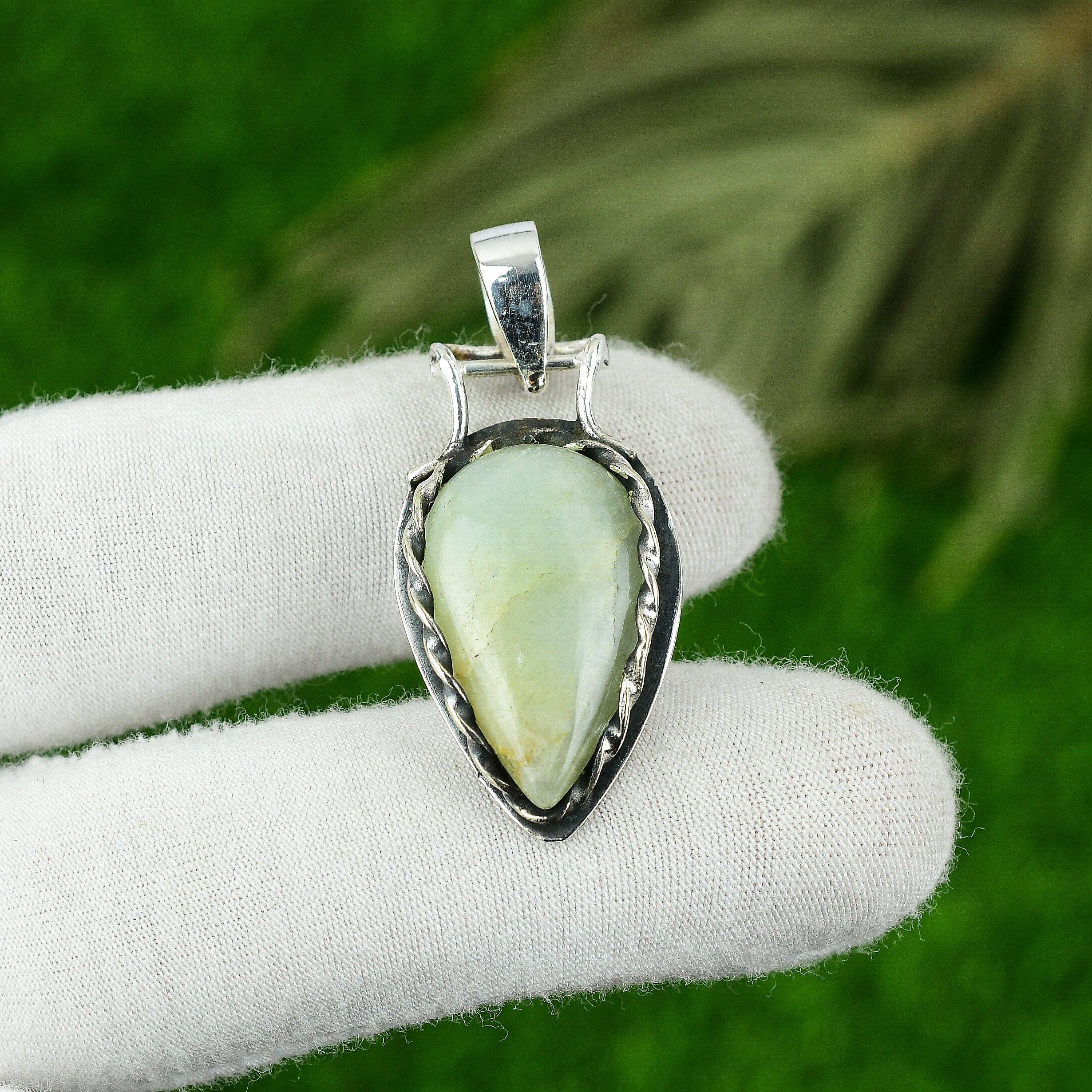 

Mothers day Sale Aquamarine Stone Sterling Silver Art Deco Boho Pendant Jewelry