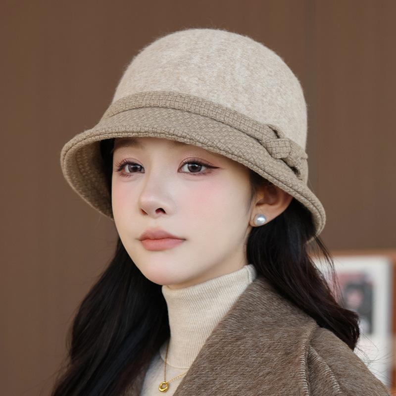 Wool Bucket Hat Women's Autumn and Winter Warm Elegant British Retro Basin Hat Fashion Winter Hat for Women, Ladies Winter Hats