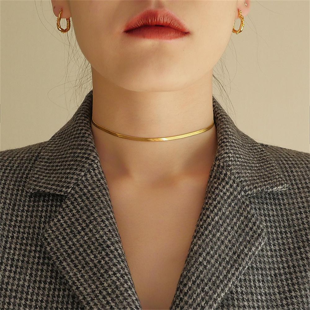 2025 Punk Flat Snake Chain Choker Necklaces Gold Silver Color Stainless Steel Short Neck Chains For Women Collar Jewelry Gift