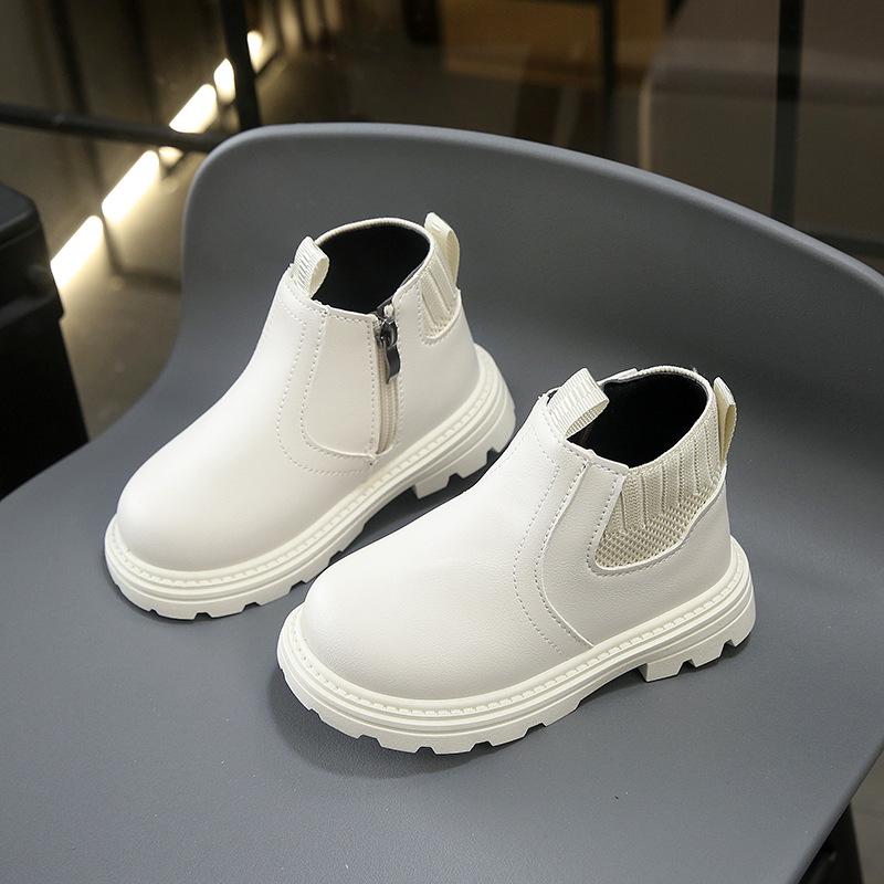 Kids White Chelsea Boots Elastic Side Zipper Non Slip Platform Boots 21
