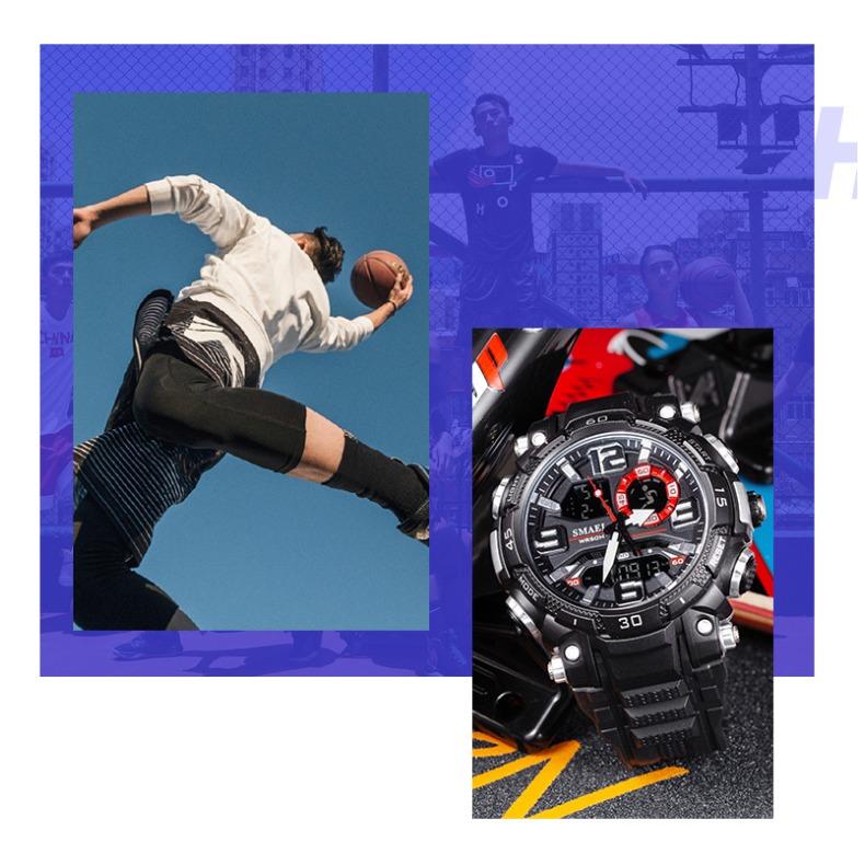 SMAEL Dual Display Electronic Watch Teen Student Waterproof Sports Watch Glow-in-the-dark Alarm Clock